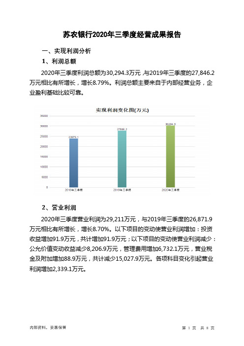 苏农银行2020年三季度经营成果报告