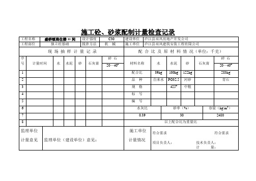 施工砼、砂浆配制计量检查记录