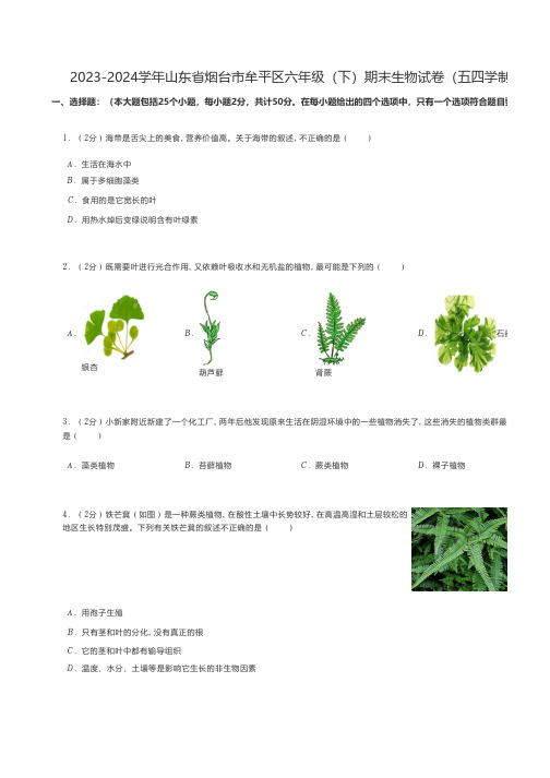 初中生物练习题 2023-2024学年山东省烟台市牟平区六年级(下)期末生物试卷(五四学制)