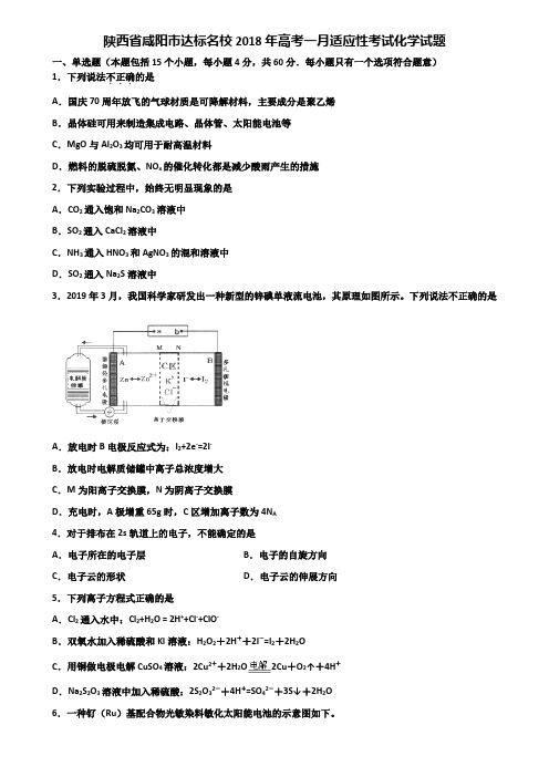 陕西省咸阳市达标名校2018年高考一月适应性考试化学试题含解析