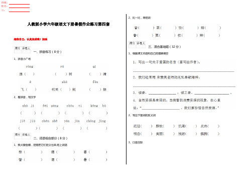 人教版小学六年级语文下册暑假作业练习第四套