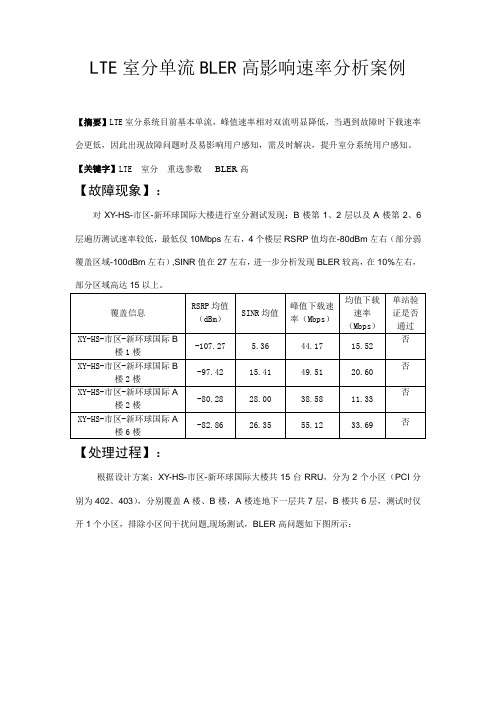 案例-LTE室分单流BLER高影响速率分析