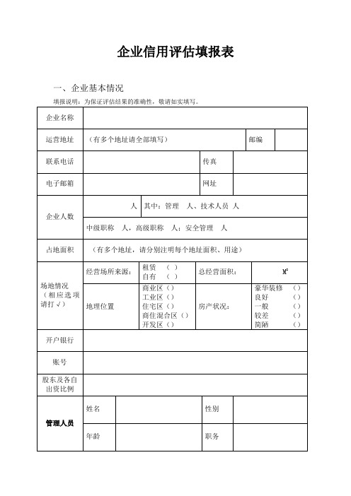 企业信用评级填写表格