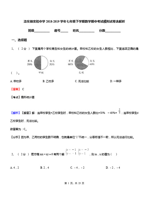 洛亥镇实验中学2018-2019学年七年级下学期数学期中考试模拟试卷含解析