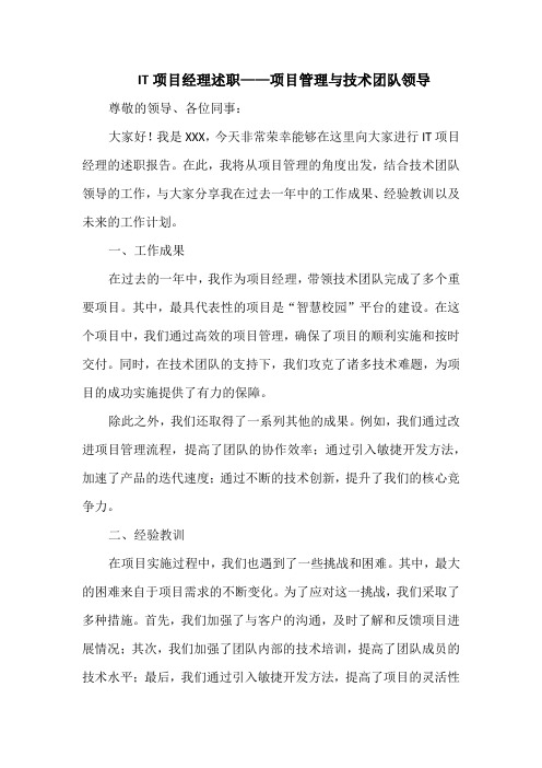 IT项目经理述职——项目管理与技术团队领导