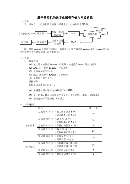 (本科)题目3 基于单片机的数字化语音存储与回放系统