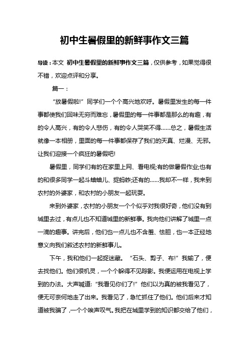 初中生暑假里的新鲜事作文三篇