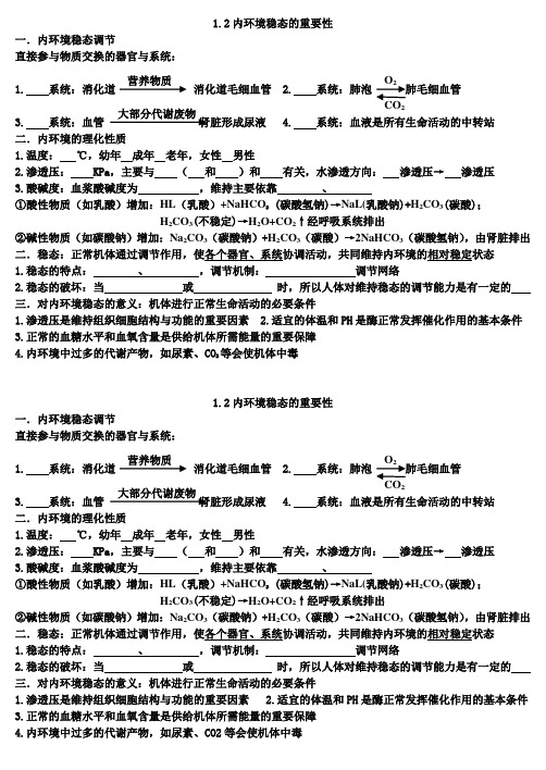 内环境稳态的重要性 课堂学案(2012)