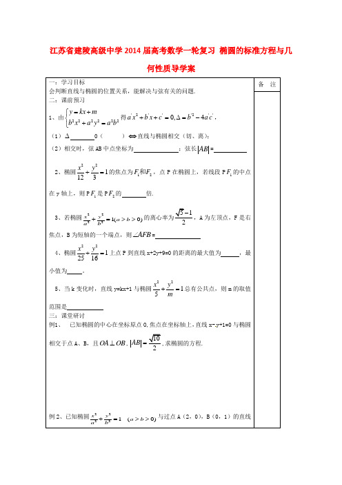 高考数学一轮复习 椭圆的标准方程与几何性质导学案