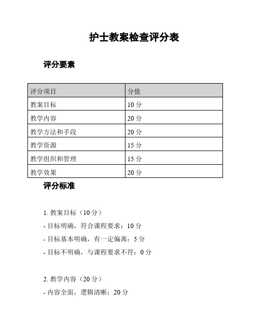 护士教案检查评分表