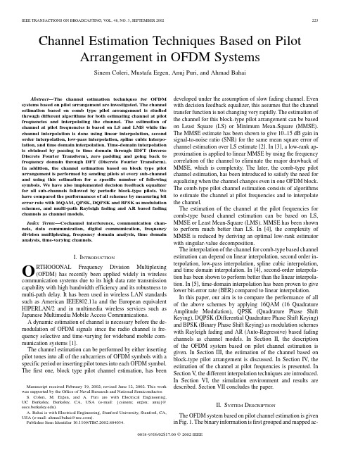 channel Estimation techniques based on pilot arrangement in ofdm systems