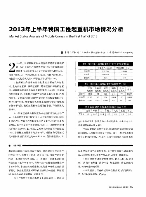 2013年上半年我国工程起重机市场情况分析