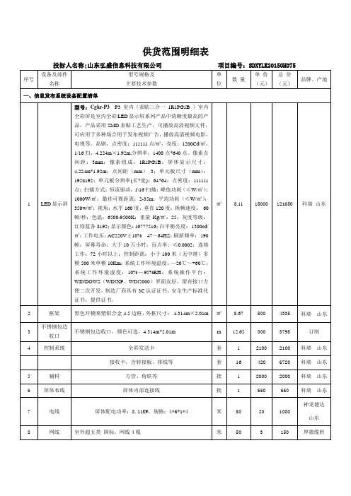 供货范围明细表