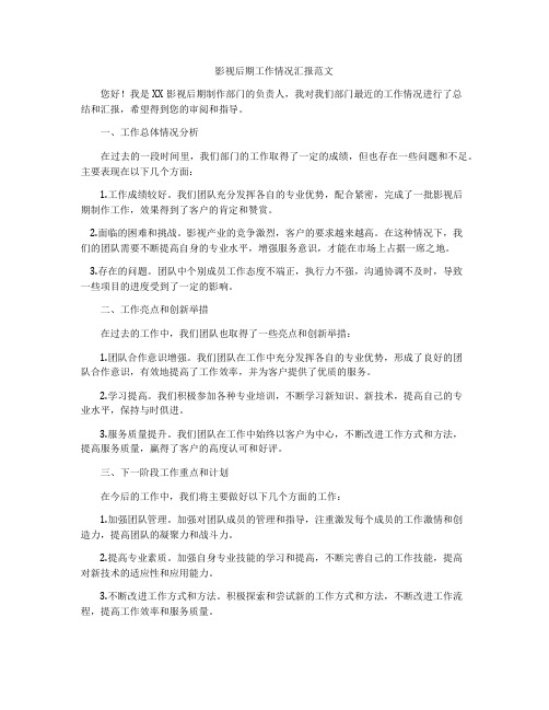 影视后期工作情况汇报范文