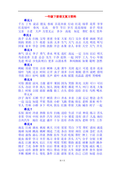 人教版一年级下册语文复习资料(全)