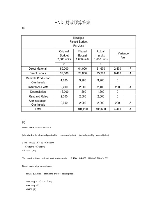 HND财政预算答案