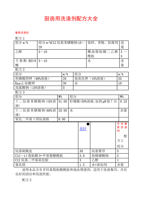 厨房用洗涤剂配方大全