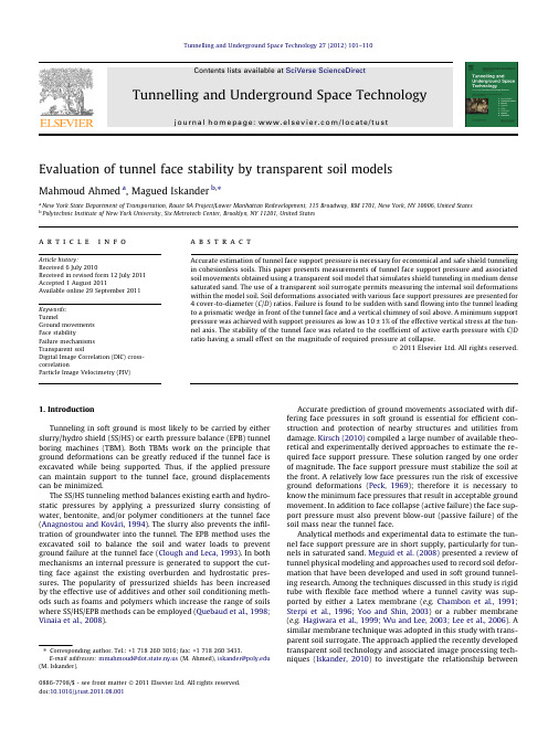 Evaluation of tunnel face stability by transparent soil models