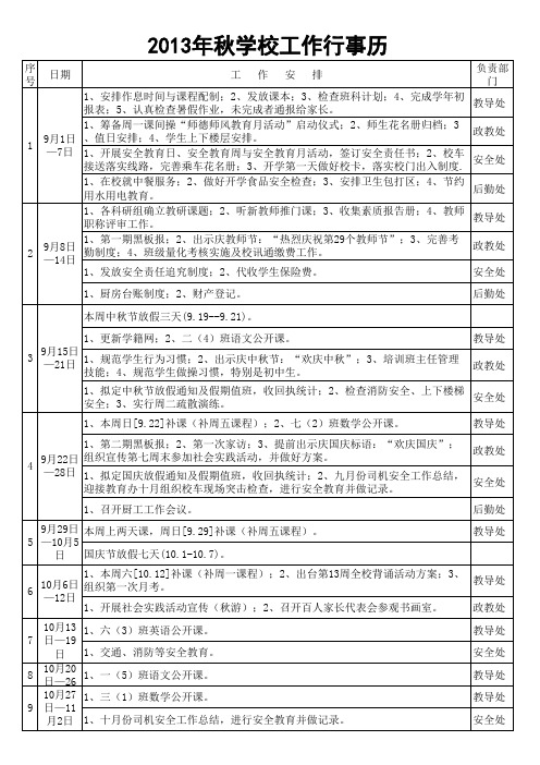 2013年秋学校工作行事历