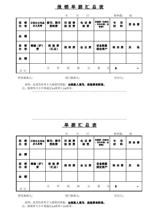 报销单据汇总表