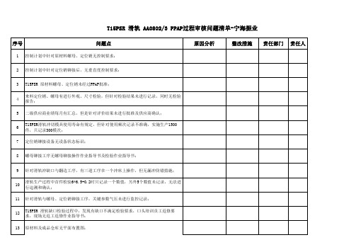 供应商过程审核问题清单-宁海振业