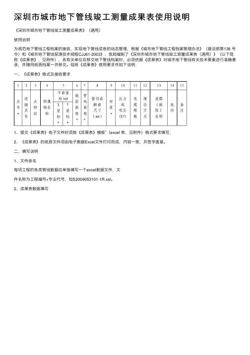 深圳市城市地下管线竣工测量成果表使用说明