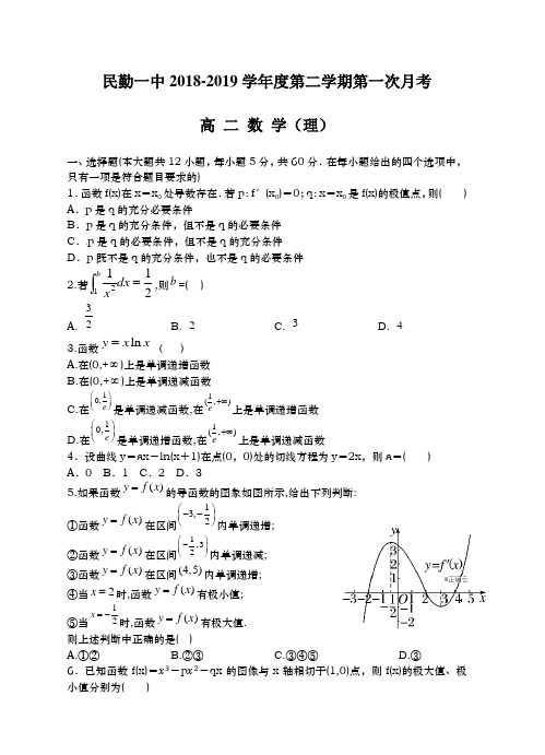 甘肃省民勤县第一中学2018-2019学年高二下学期第一次月考数学(理)试题附答案