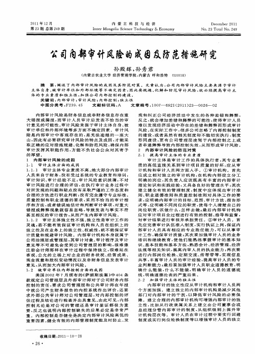 公司内部审计风险的成因及防范措施研究