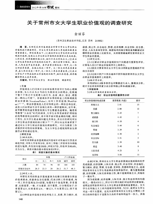 关于常州市女大学生职业价值观的调查研究