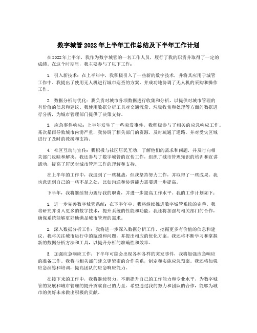 数字城管2022年上半年工作总结及下半年工作计划