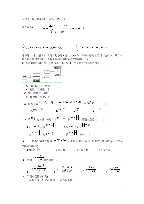 福建省福州市高二数学下学期期中试题 文 新人教A版