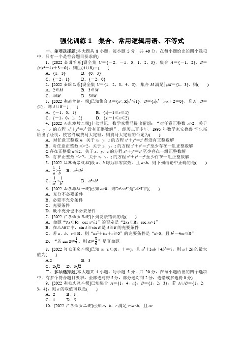 新高考数学二轮专题复习高频考点强化训练1(附解析)