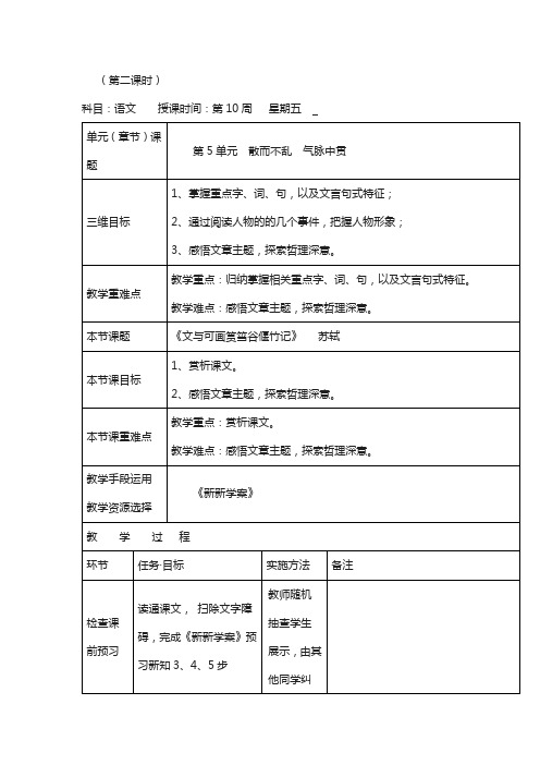 陕西省人教版高中语文选修“中国古代诗歌散文鉴赏”教案：第五单元第4课文与可画筼筜谷偃竹记教案2