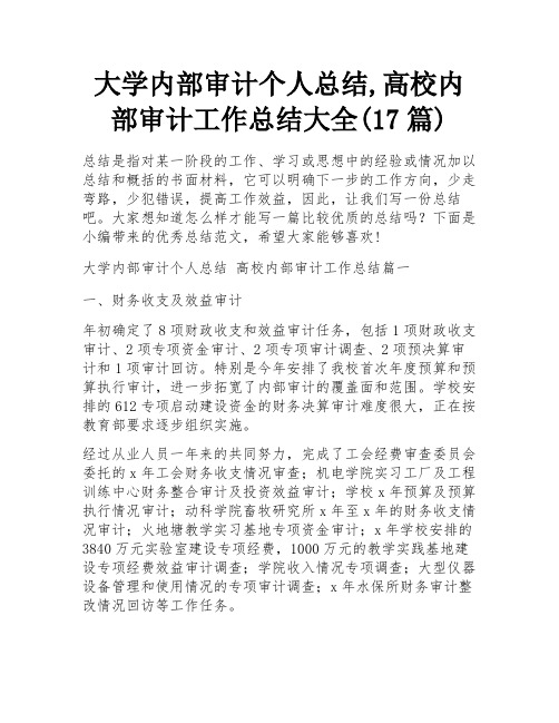 大学内部审计个人总结,高校内部审计工作总结大全(17篇)