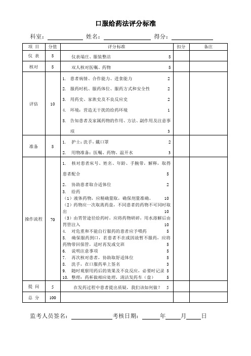 口服给药法评分标准