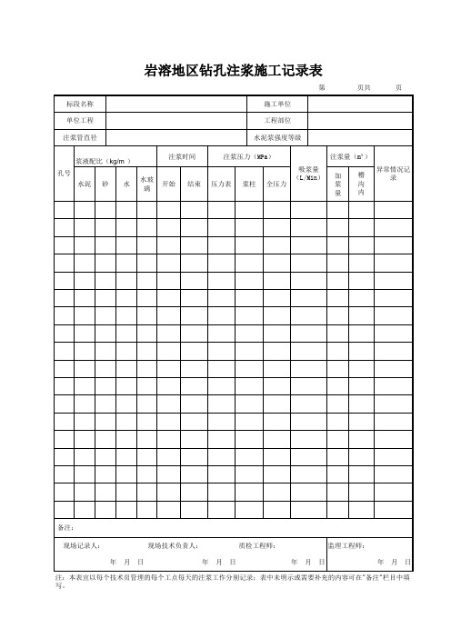 31岩溶地区钻孔注浆施工记录表