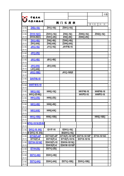 阀门长度表(公制)