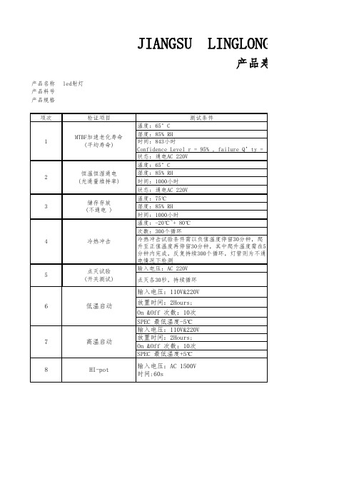 LED射灯信赖性(可靠性)测试规范