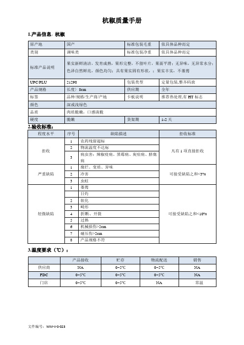 110quality manual pepper杭椒质量手册验收标准