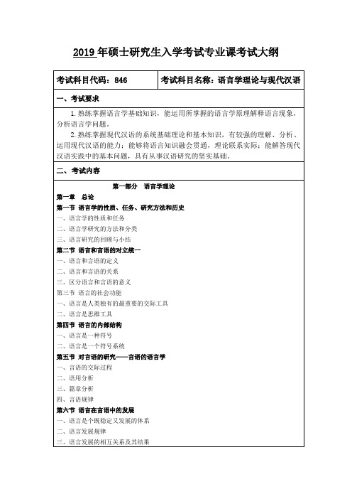 2019年硕士研究生入学考试专业课考试大纲