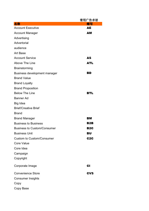 广告行业中英文术语