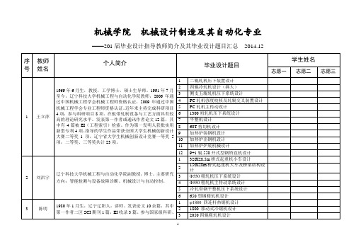 毕业设计指导教师简介及其毕业设计题目汇总