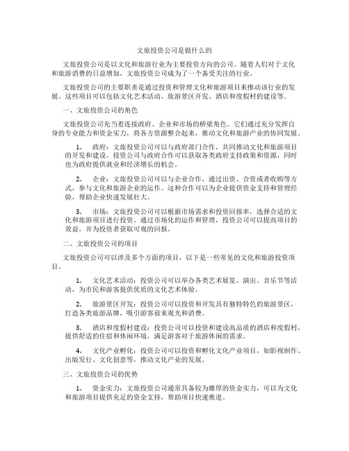 文旅投资公司是做什么的