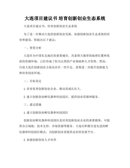 大连项目建议书 培育创新创业生态系统