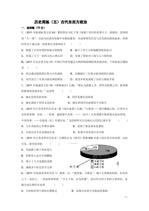 浏阳市艺术学校历史周练(五)古代东西方政治