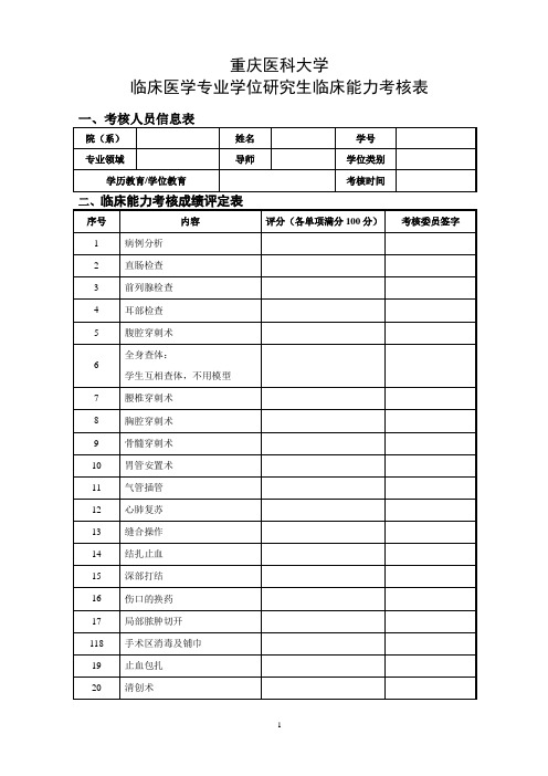 临床医学专业学位研究生临床能力考核表