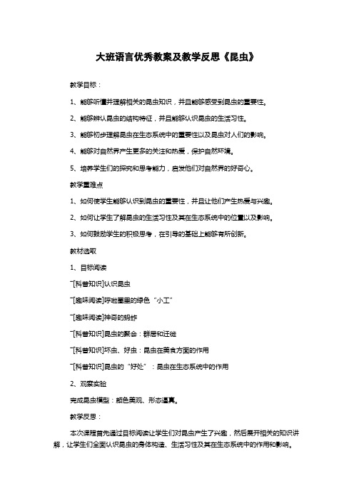 大班语言优秀教案及教学反思《昆虫》