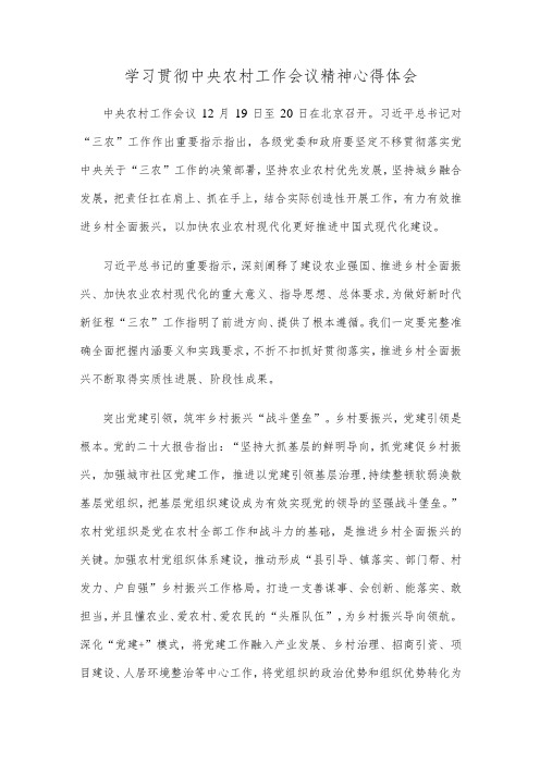 学习贯彻中央农村工作会议精神心得体会