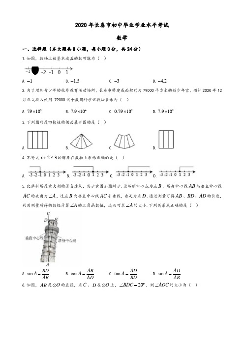 吉林省长春市2020年中考数学试题及参考答案