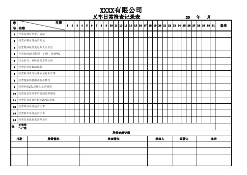 叉车日常保养检查记录表